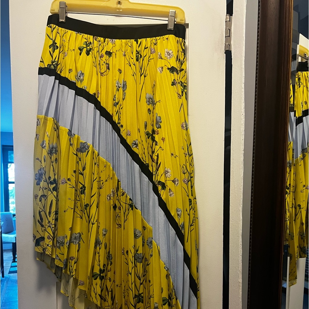 Self-Portrait Yellow and Black Floral A-Line Skirt